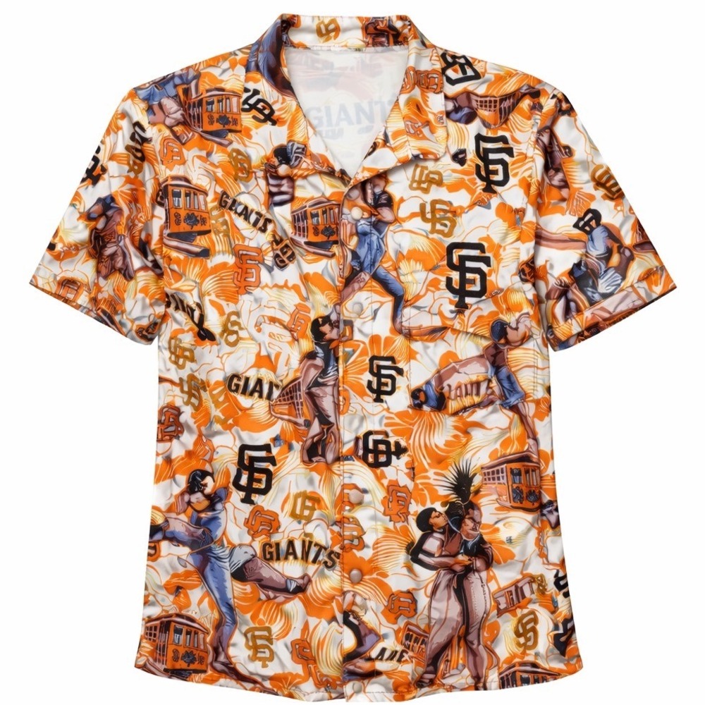 San Francisco Giants MLB All Over Print‎ Button Up Shirt Orange Mens XL SF Cable